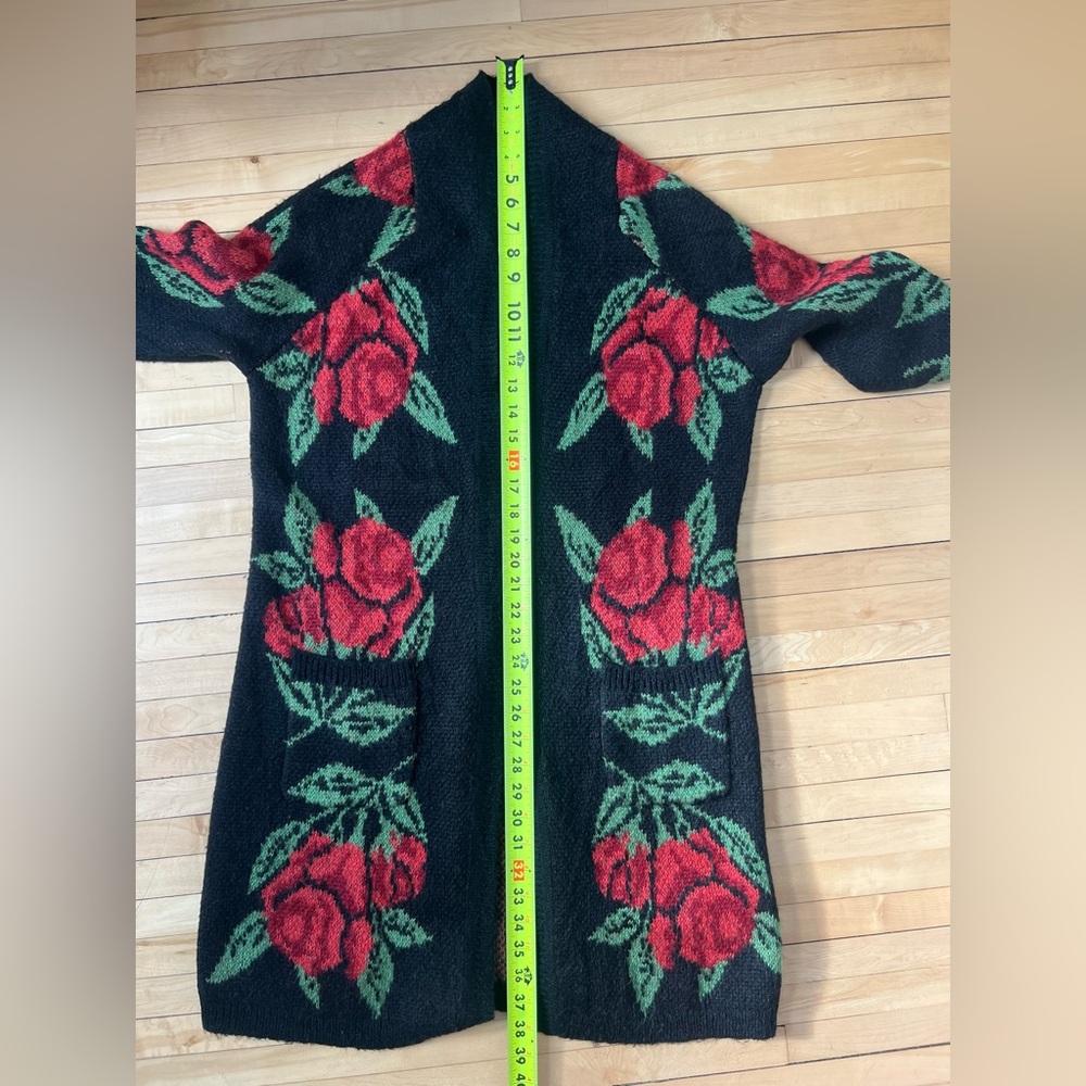 Cynthia Rowley Rose Floral Knit Open Front Long Cardigan - Picture 7 of 7